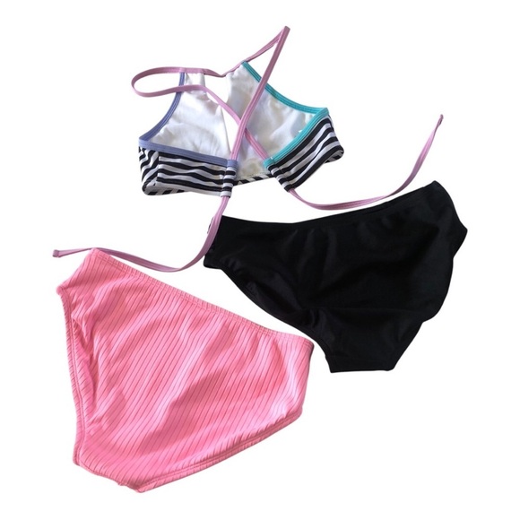Bundle 3 Pc Art Class Halter Stripe Top Black Pink Bikinis Bottoms Set Size M8 - Picture 2 of 14